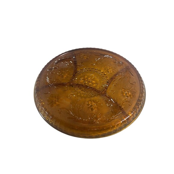 VTG Tiara Indiana Amber Glass Divided Relish Tray Sandwich Plate Dish 10 1/4" - Picture 3 of 7